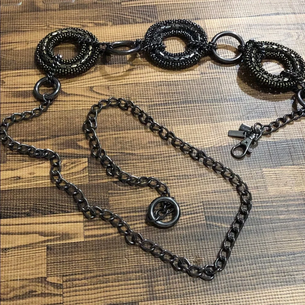Chico's Gunmetal Black Beaded Link Belt